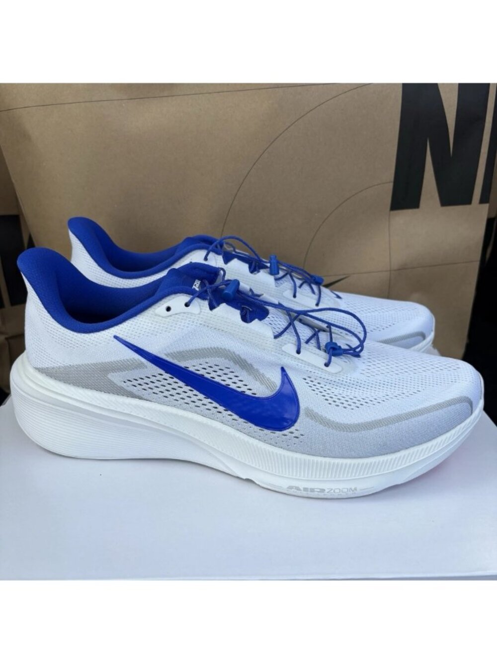 NEW Nike Pegasus 42 By You IQ8029-900 White Blue Lace Lock Men Size 15